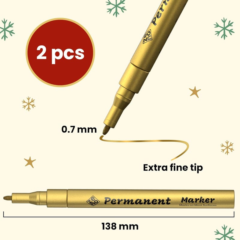 Zeno 2 Gold Paint Pens – Oil-Based Permanent Markers, Metallic Gold Ink, 0.7mm Extra Fine Tip for Rock, Glass, Fabric, Plastic, Cards, DIY & Christmas Crafts - Image 5
